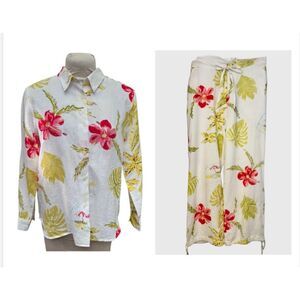 Floral Print Women's Shirt and Skirt Set